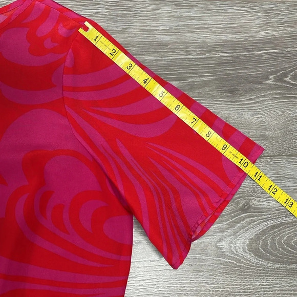 MICHAEL Michael Kors Pink and Red Short Sleeve Smocked Waist Blouse S - Picture 6 of 11